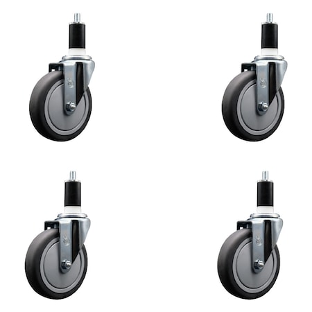 Service Caster 5'' Thermoplastic Rubber Wheel Swivel 1-3/8'' Expanding Stem Caster Set, 4PK SCC-EX20S514-TPRB-138-4